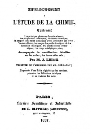 Serie-B- Liebig, J. - Introduction à l'étude de la chimie