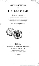 Série-I- Rousseau, Jean-Baptiste - Oeuvres Lyriques